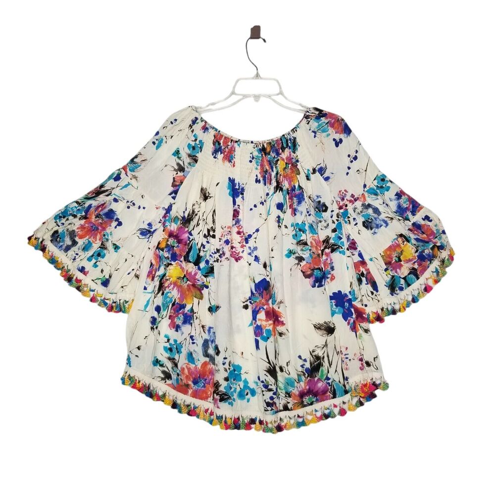 Jodifl Bohemian Floral Fringe Peasant Top Small Cottagecore Boho Flowy